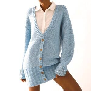 NWT $248 ANTHROPOLOGIE Maeve sweater dress powder blue silver sequins XS
